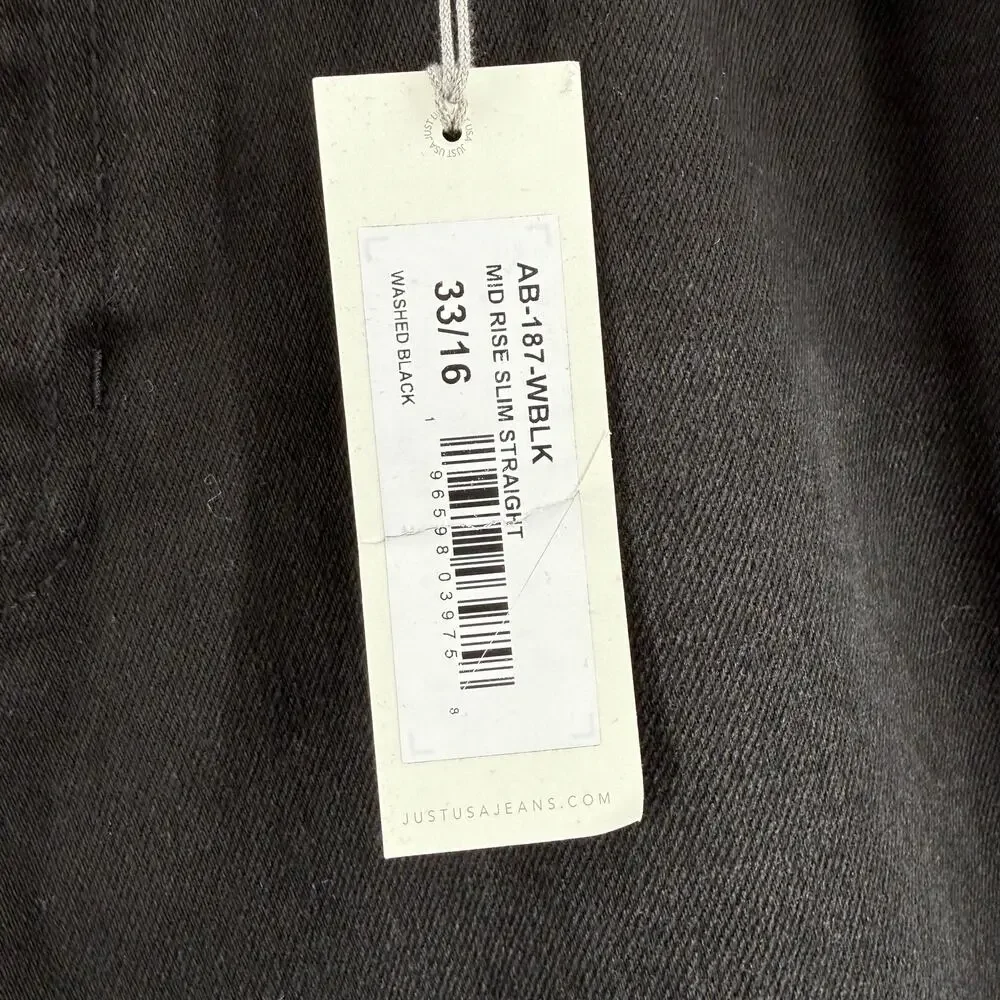 Just USA Jeans Women’s Size 33/16 Black Mid Rise Slim Straight Leg Raw Hem NWT
